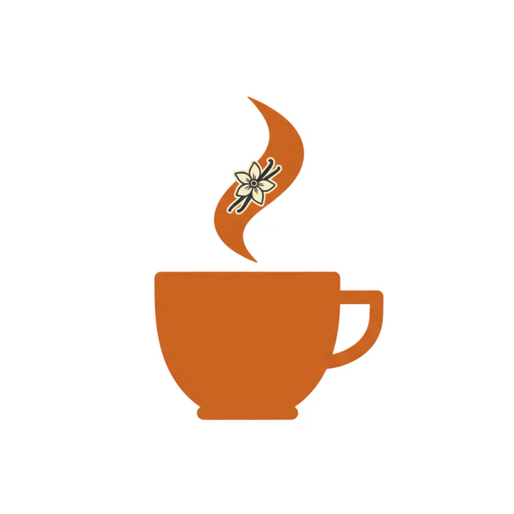 Orange coffee cup with steam rising from it on a white background