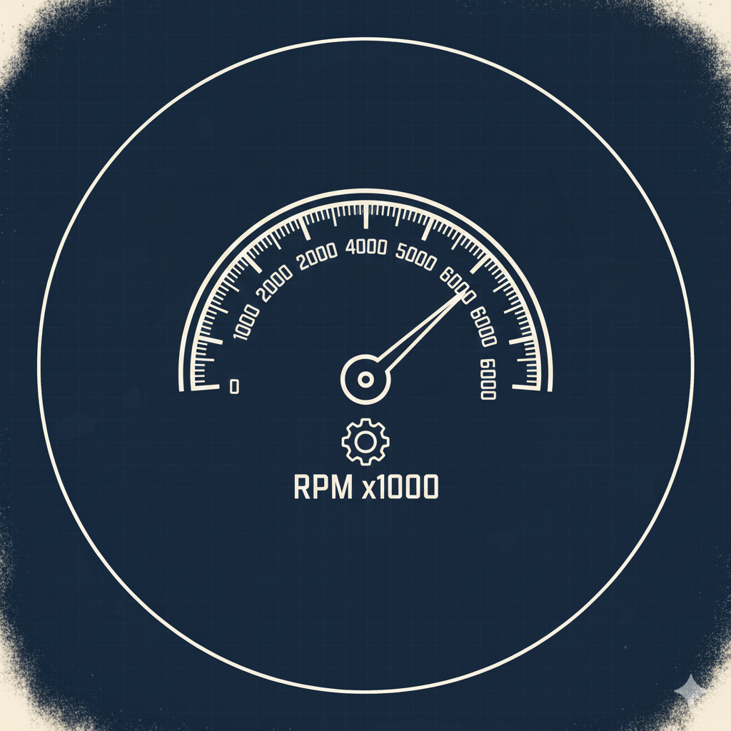 White tachometer gauge on a dark blue background